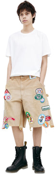 Denim Shorts With Patches (Beige) Denim Shorts With Patches (Beige)