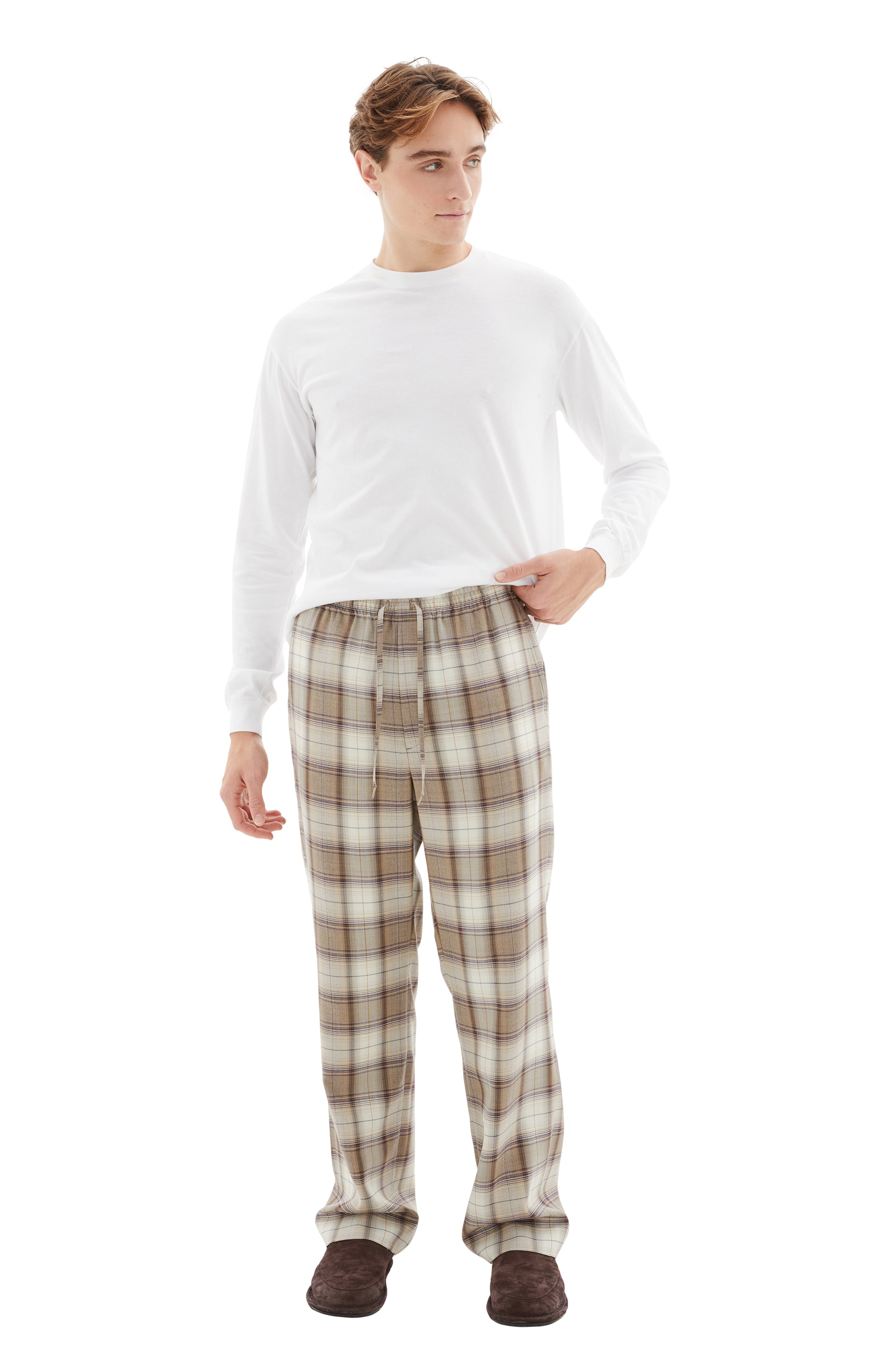 Super Light Wool Check Easy Slacks (Brown) – tons-shop