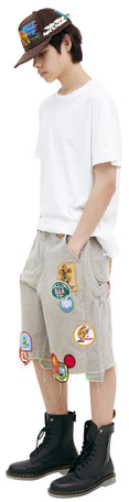 Denim Shorts With Patches (Grey) Denim Shorts With Patches (Grey)
