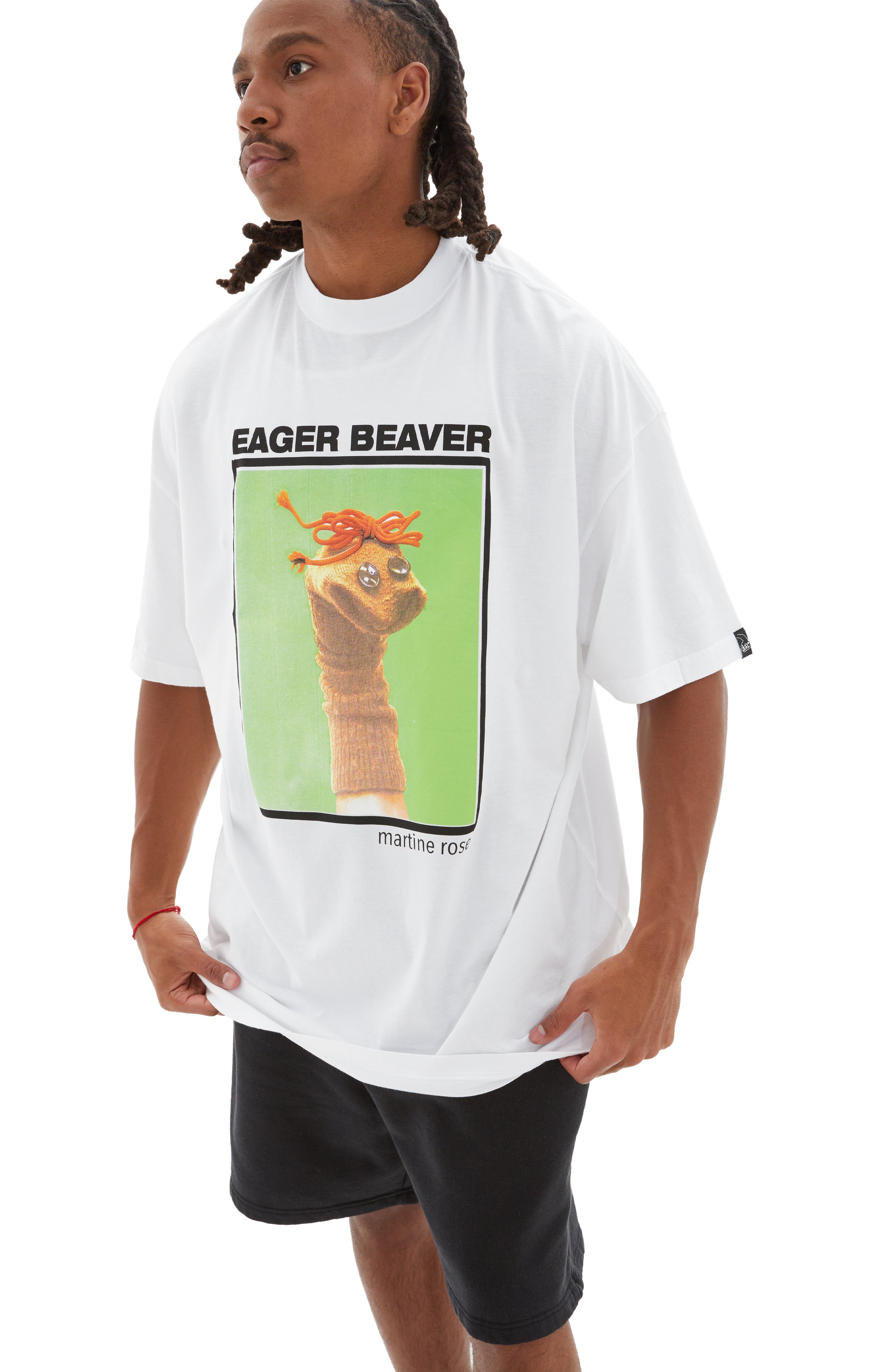 Boxy Oversized T-shirt (White/Green Eager Beaver)