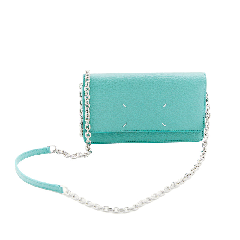 Four Stitches Leather Wallet on Chain (Green)