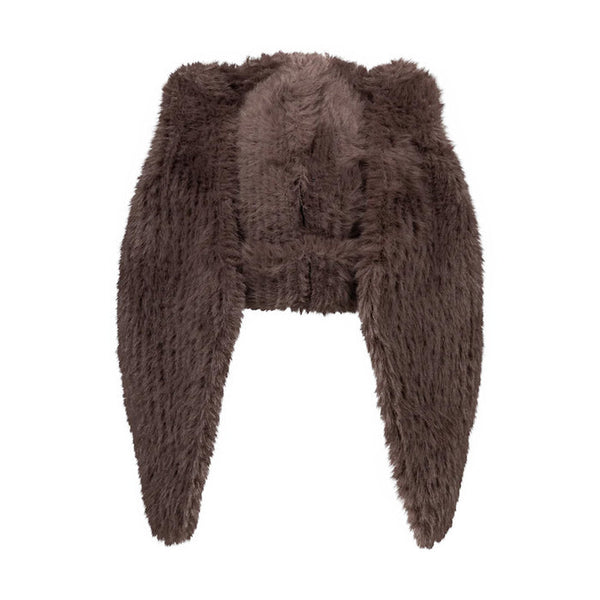 Fluffy Chunky Rabbit Beanie (Brown)