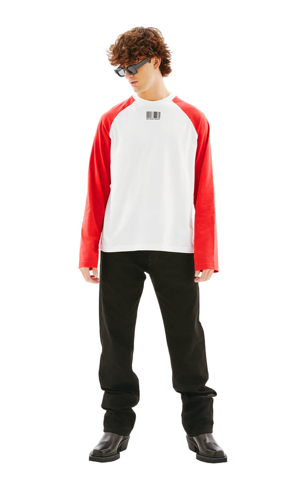 Barcode Raglan Long Sleeve T-shirt (White/Red)