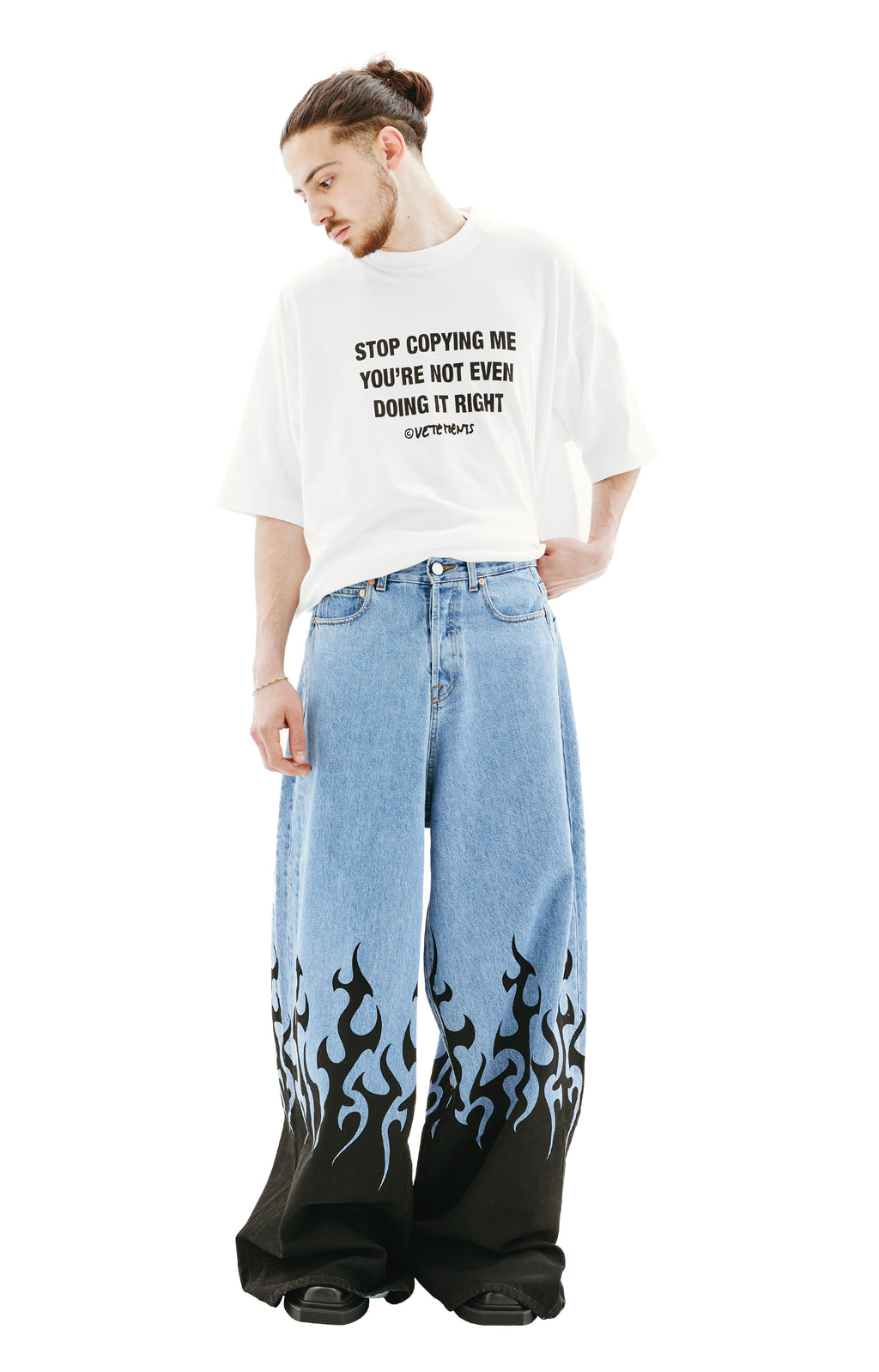 peber faktureres tæmme Flame Print Baggy Jeans (Light Blue) – tons-shop