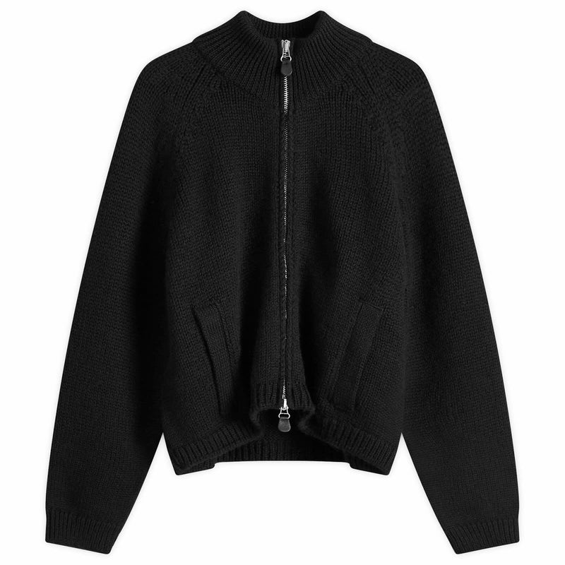 Ultra Zip Wool Funnel Neck Cardigan (Jet Black Isels Wool)