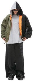 Split Hooded Bomber Jacket (Green/Black)