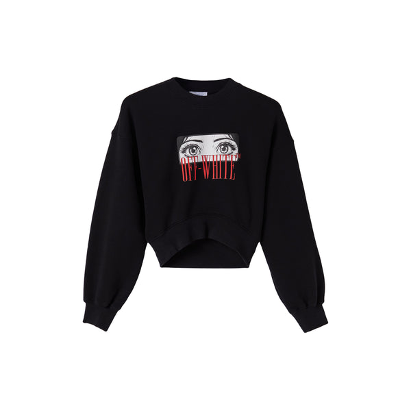 Anime Eyes Crop Crewneck Swearshirt (Black/Multicolor)