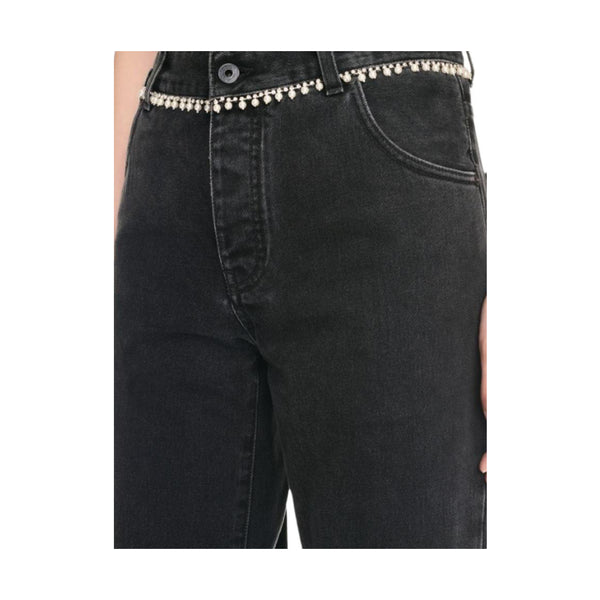 Embellished Wide Denim Pants (Black/White)