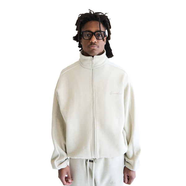 Modern Fit Fleece Track Jacket (Heather Stone/Cloud White)