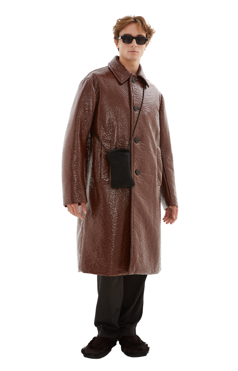 Redmore Crinkled Faux-Leather Coat (Chocolate)
