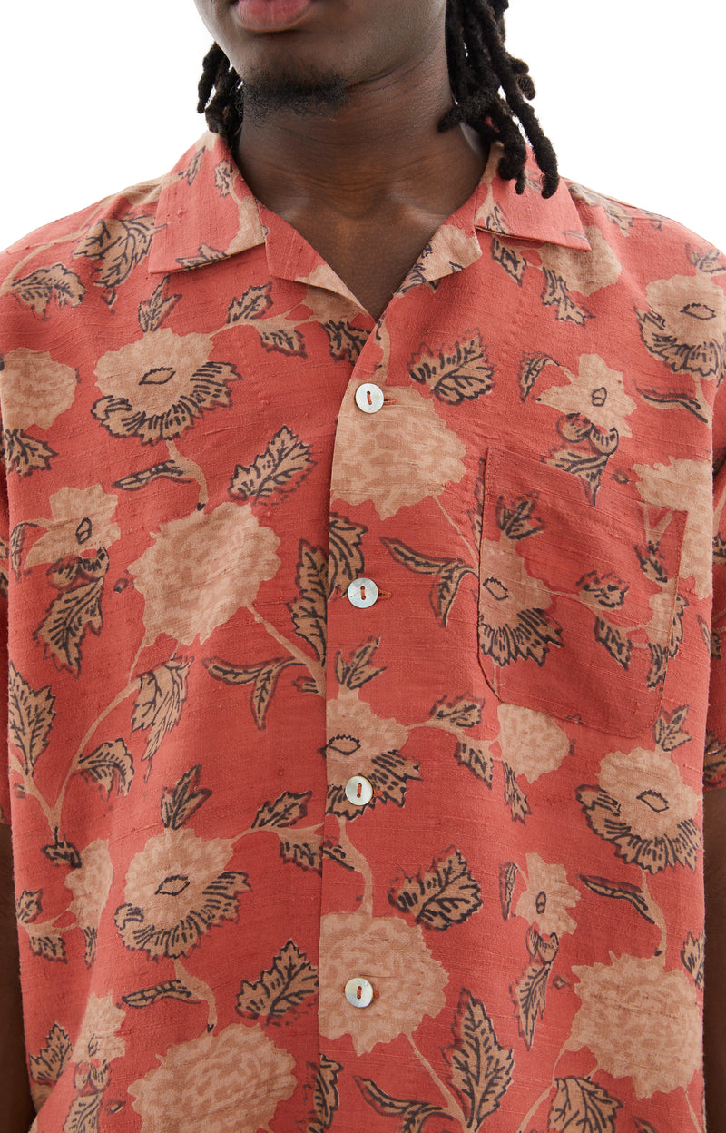 Floral Printed Camp S/S Shirt (Faded Red/Indigo)