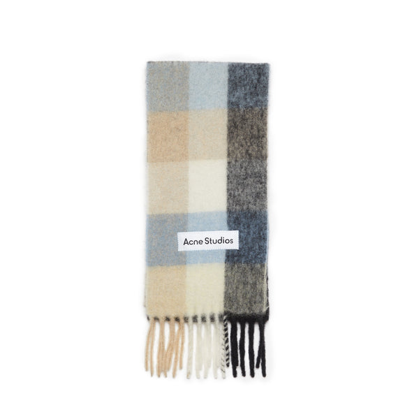 Mohair Checked Scarf (Blue/Beige/Black)