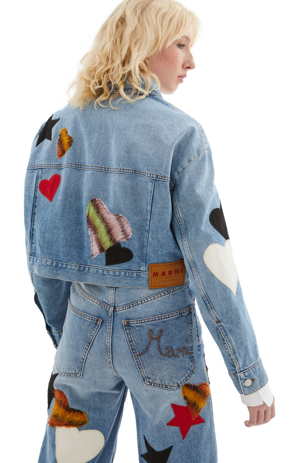 Denim Jacket With Mohair Patches (Blue)