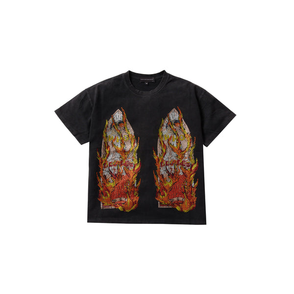 Rhinestone Flame Glass Jersey T-shirts (Coal)