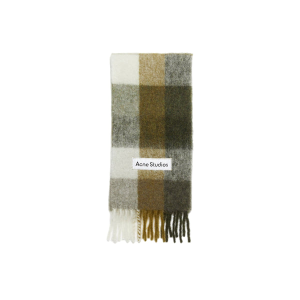 Mohair Checked Scarf (Taupe/Green/Black)