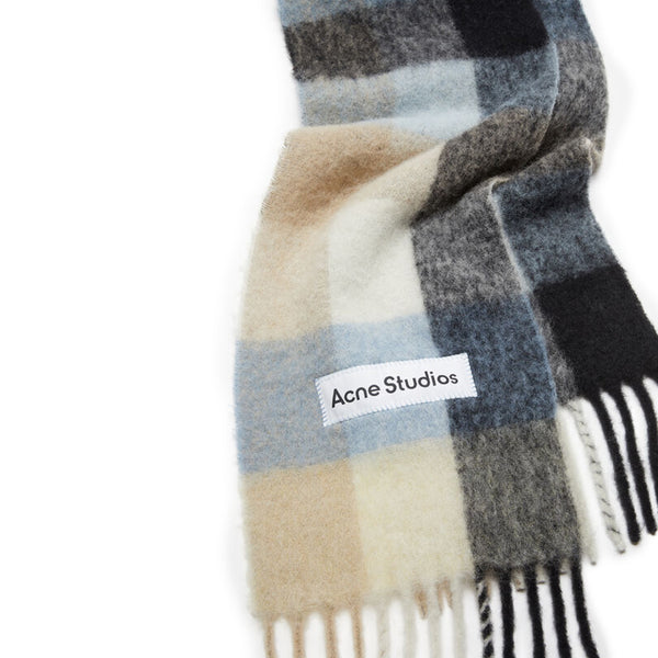 Mohair Checked Scarf (Blue/Beige/Black)