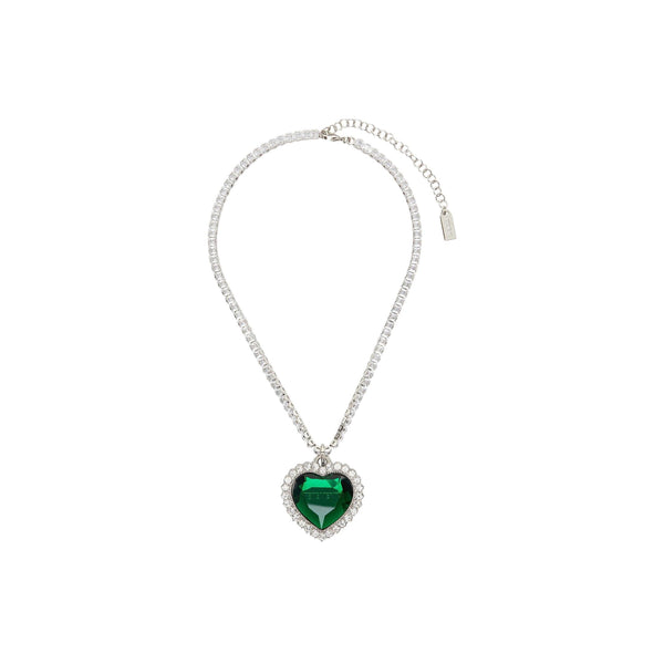 Crystal Heart Necklace  (Silver/Green)