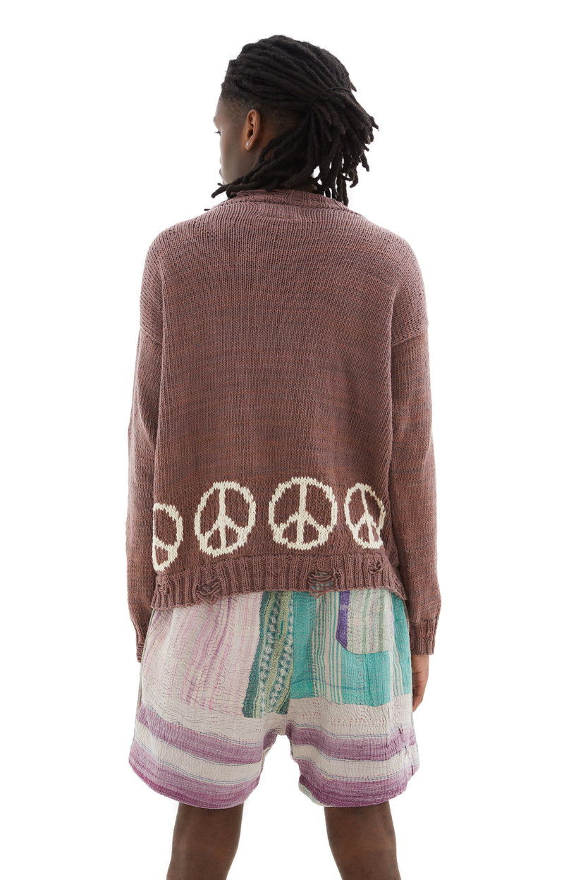 Naturally Dyed Peace Intarsia Cardigan (Lavender/White)