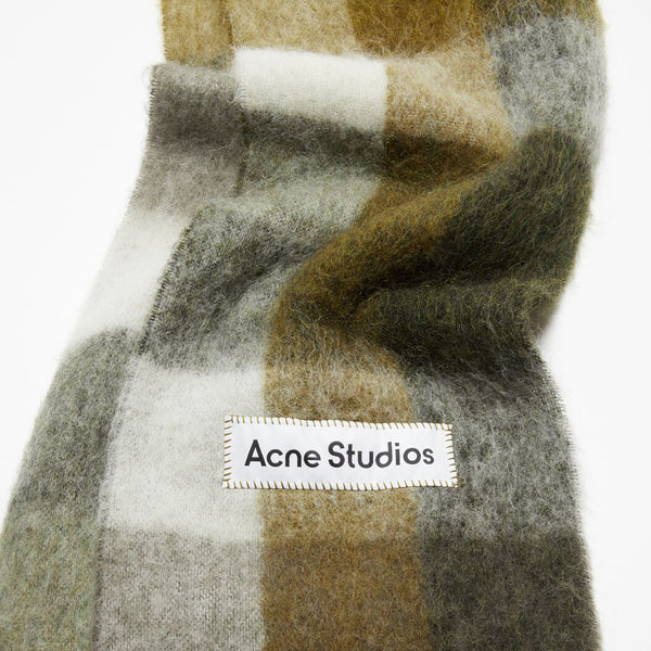 Mohair Checked Scarf (Taupe/Green/Black)