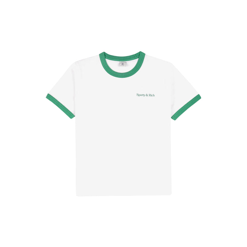 Serif Logo Ringer T-Shirt (White/Verde)