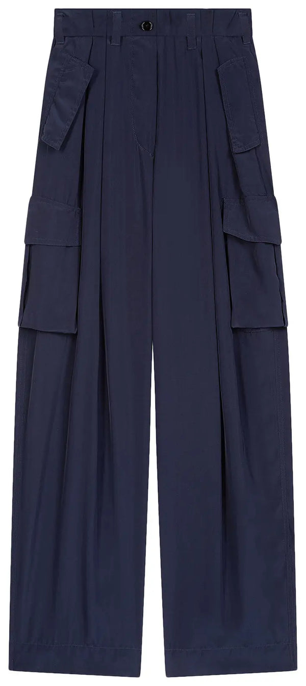 Loose Fit Polkar Pleated Workwear Pants (Navy)