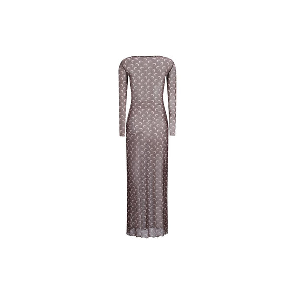 Moon Printed Mesh Panelled Dress (Brown)