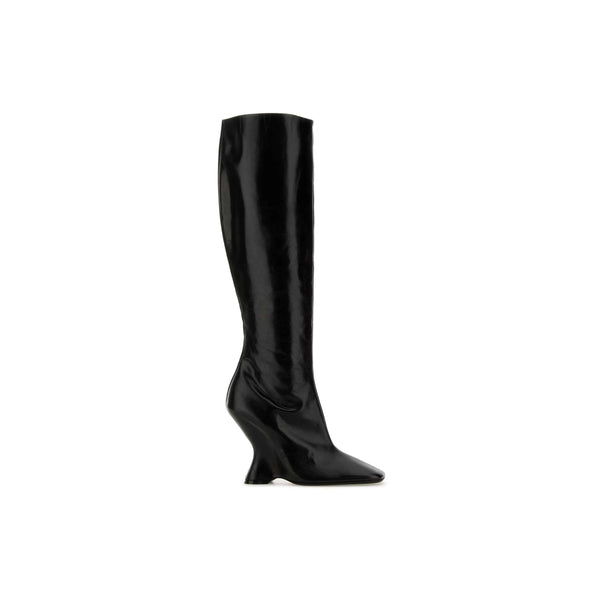 Leather Wedge Tall Boots (Black)