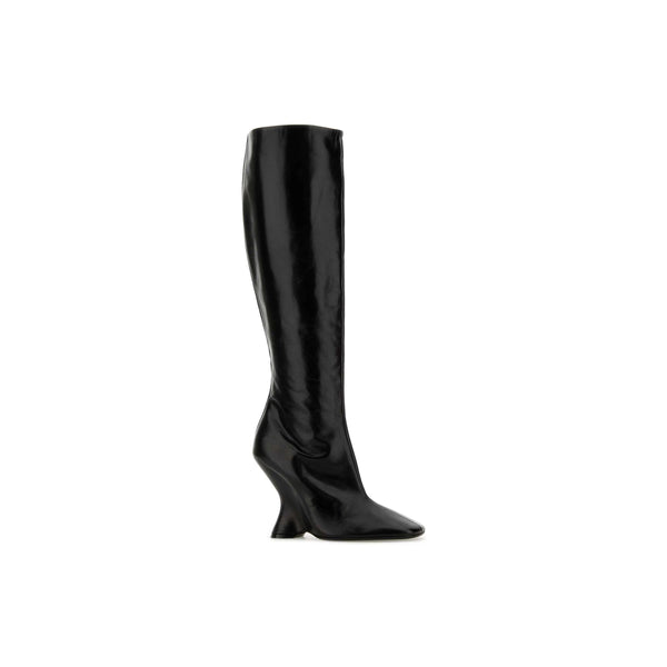 Leather Wedge Tall Boots (Black)