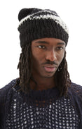 Hand Knit Recycled Yarn Beanie (Black/White)