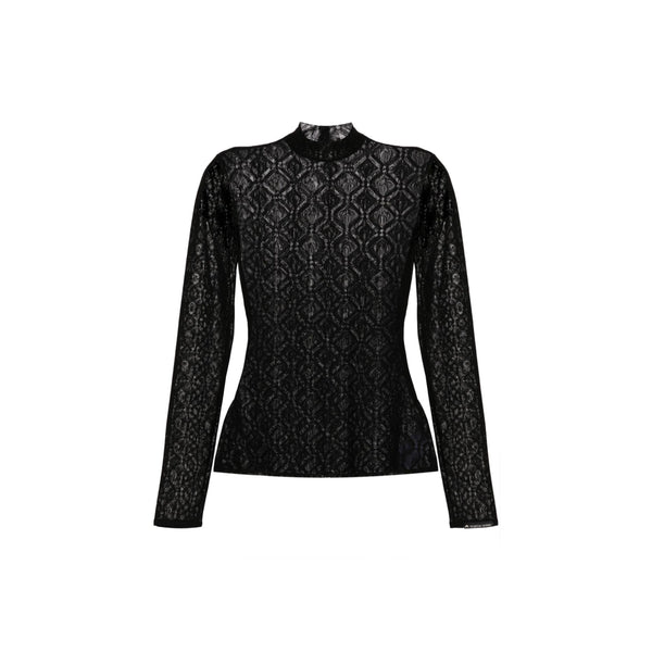 Moon Diamond Mesh Jacquard Second Skin Highneck Top (Black)