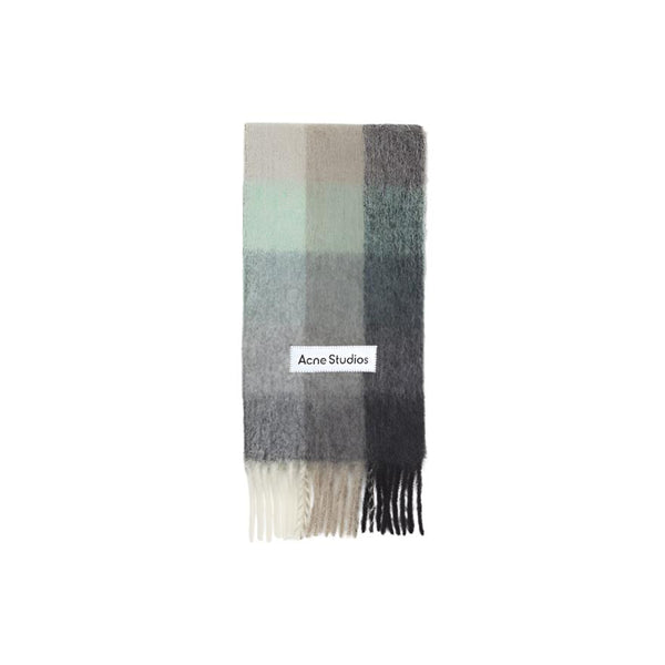 Mohair Checked Scarf (Green/Grey/Black)