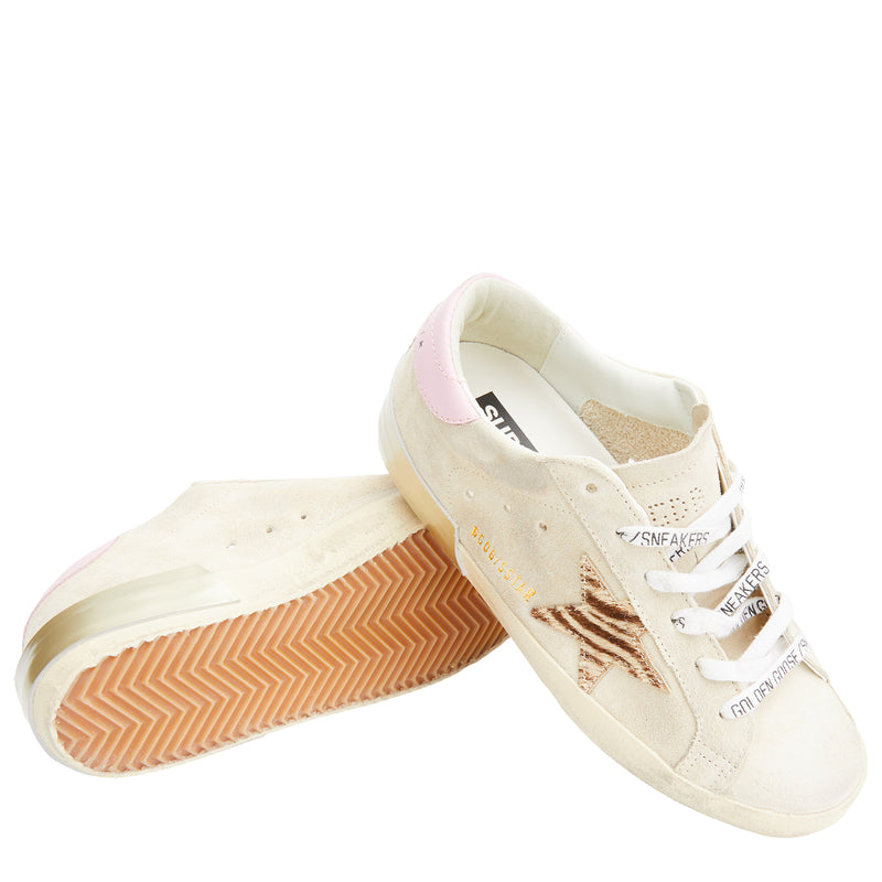 Women's Super Star Horsy Zebra Printed Sneakers (Beige/Zebra/Pink)