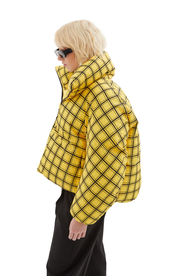 Checked Puffer Jacket (Black & Yellow)