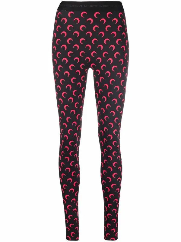 Moon Printed Jersey Stirrup Leggings(Black/Red)