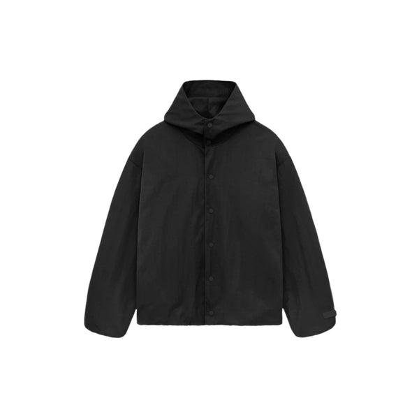 Textured Nylon Hooded Coaches Jacket (Black)