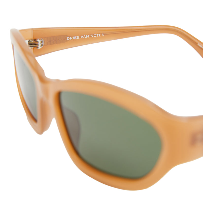 x Linda Farrow Rectangle Sunglasses (Dark Camel/Silver/Green)