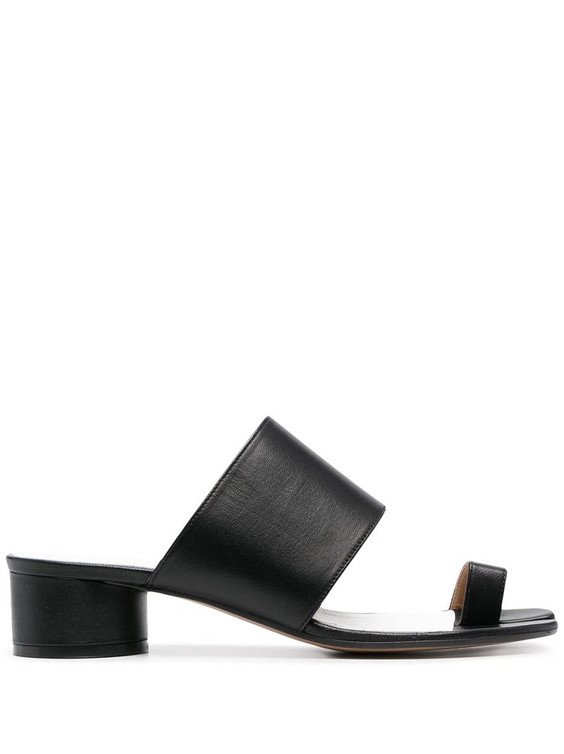 Black Leather Tabi Heeled Sandals