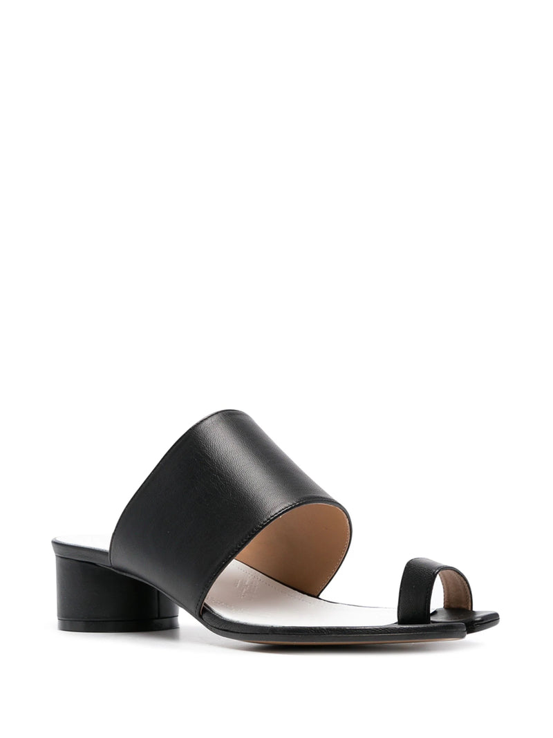 Black Leather Tabi Heeled Sandals