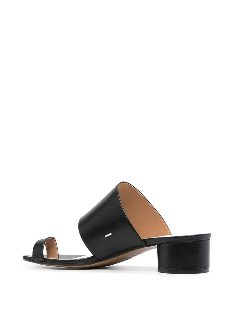 Black Leather Tabi Heeled Sandals