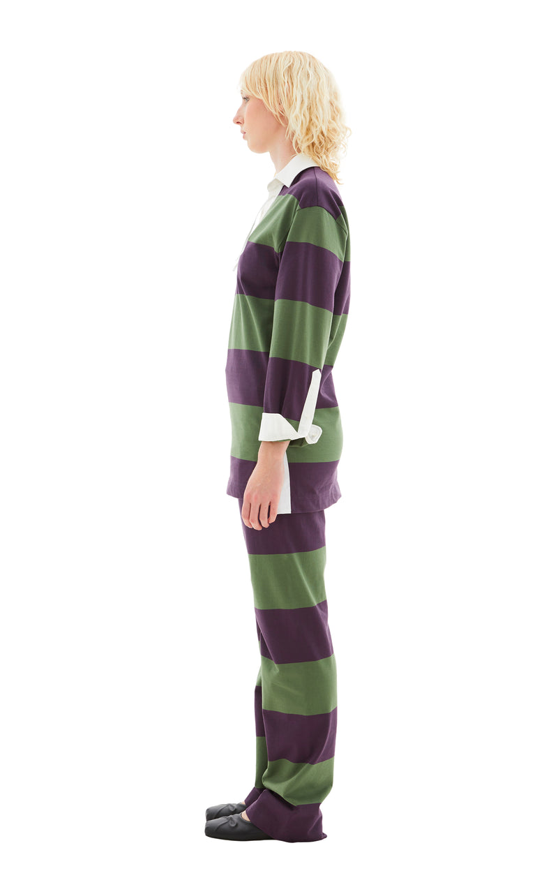 Chu Loose Fit Striped Polo Shirt (Dark Purple)