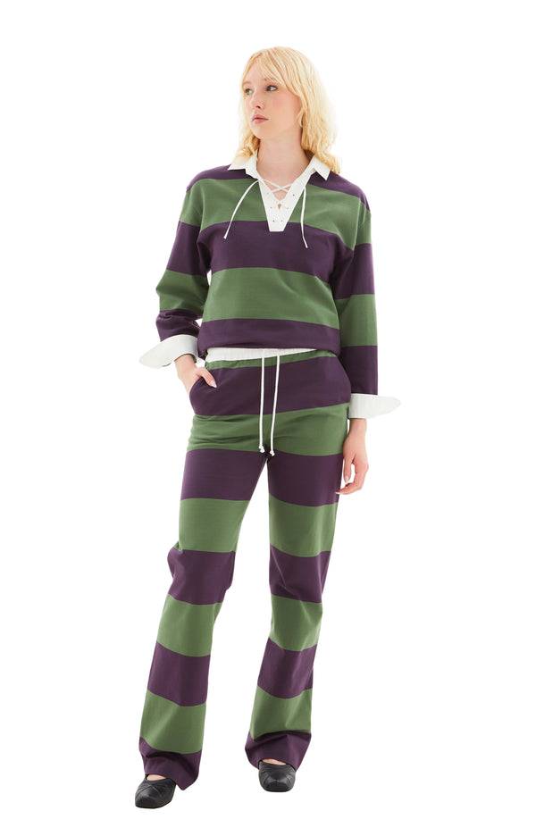Fitted Pichas Striped Pants (Dark Purple)