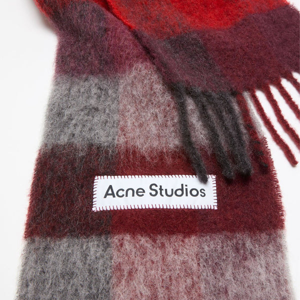 Mohair Checked Scarf (Red/Black)