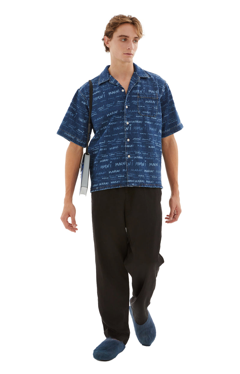 Bowling Denim Shirt with Mega Marni Branding (Iris Blue)