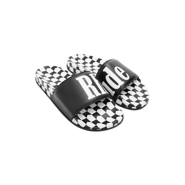 Rhude Checkered Leather Slide (Black/VTG White)