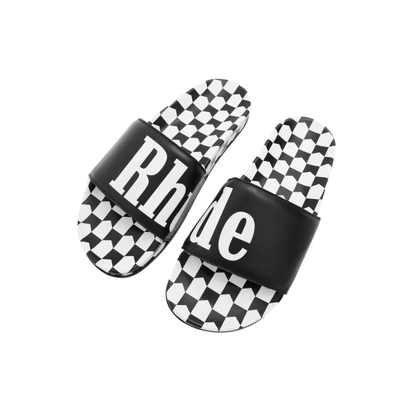 Rhude Checkered Leather Slide (Black/VTG White)