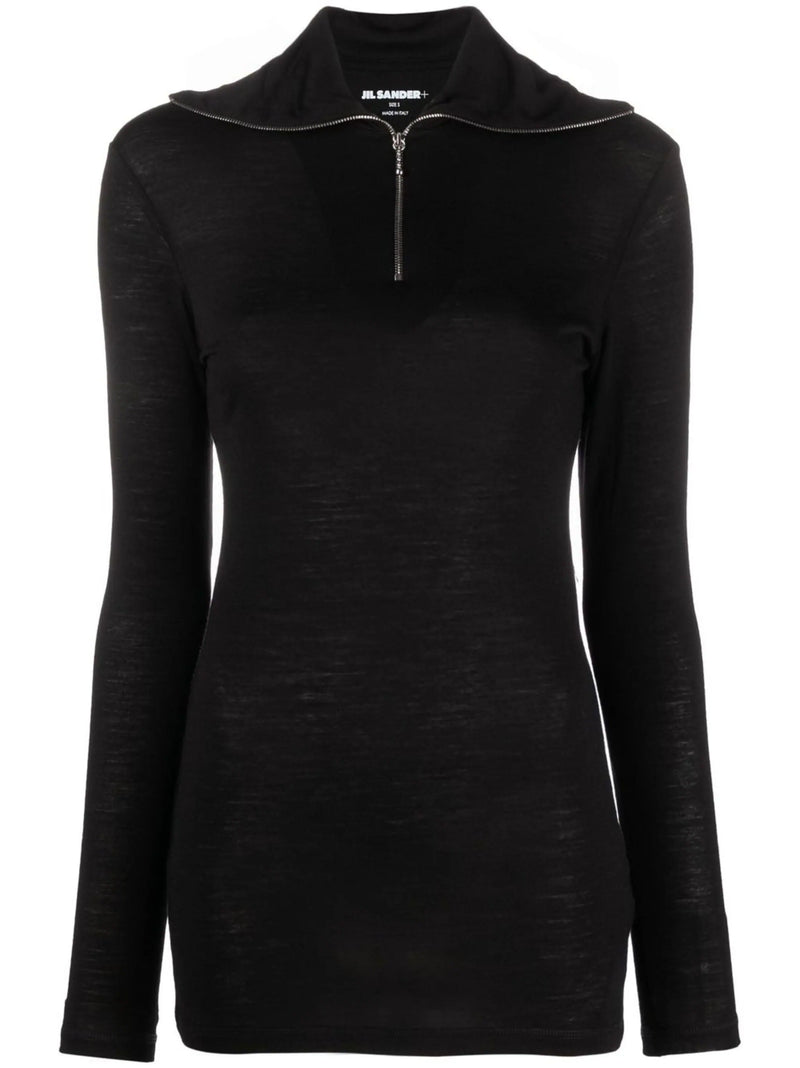 Zip-Up Long Sleeve T-Shirt (Black)