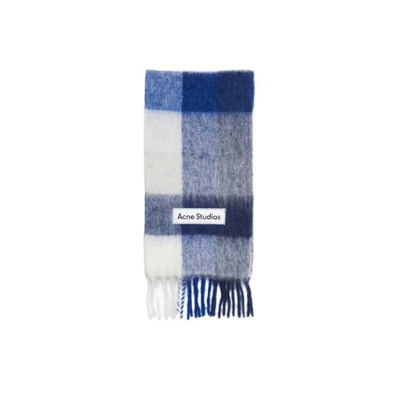 Mohair Checked Scarf (White/Grey/Royal Blue)