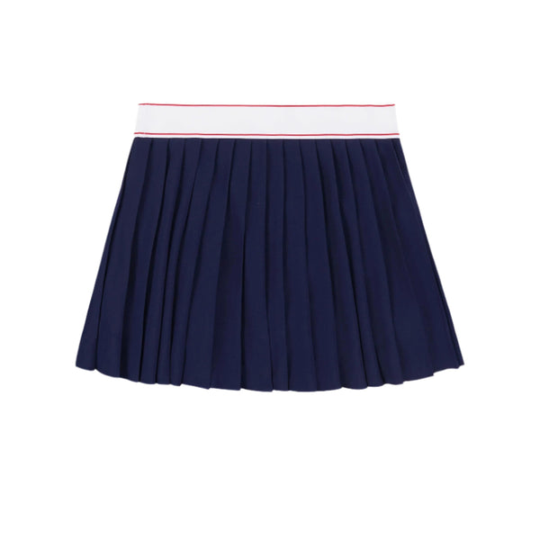 Serif Logo Pleated Skirt (Navy/White/Bright Red)