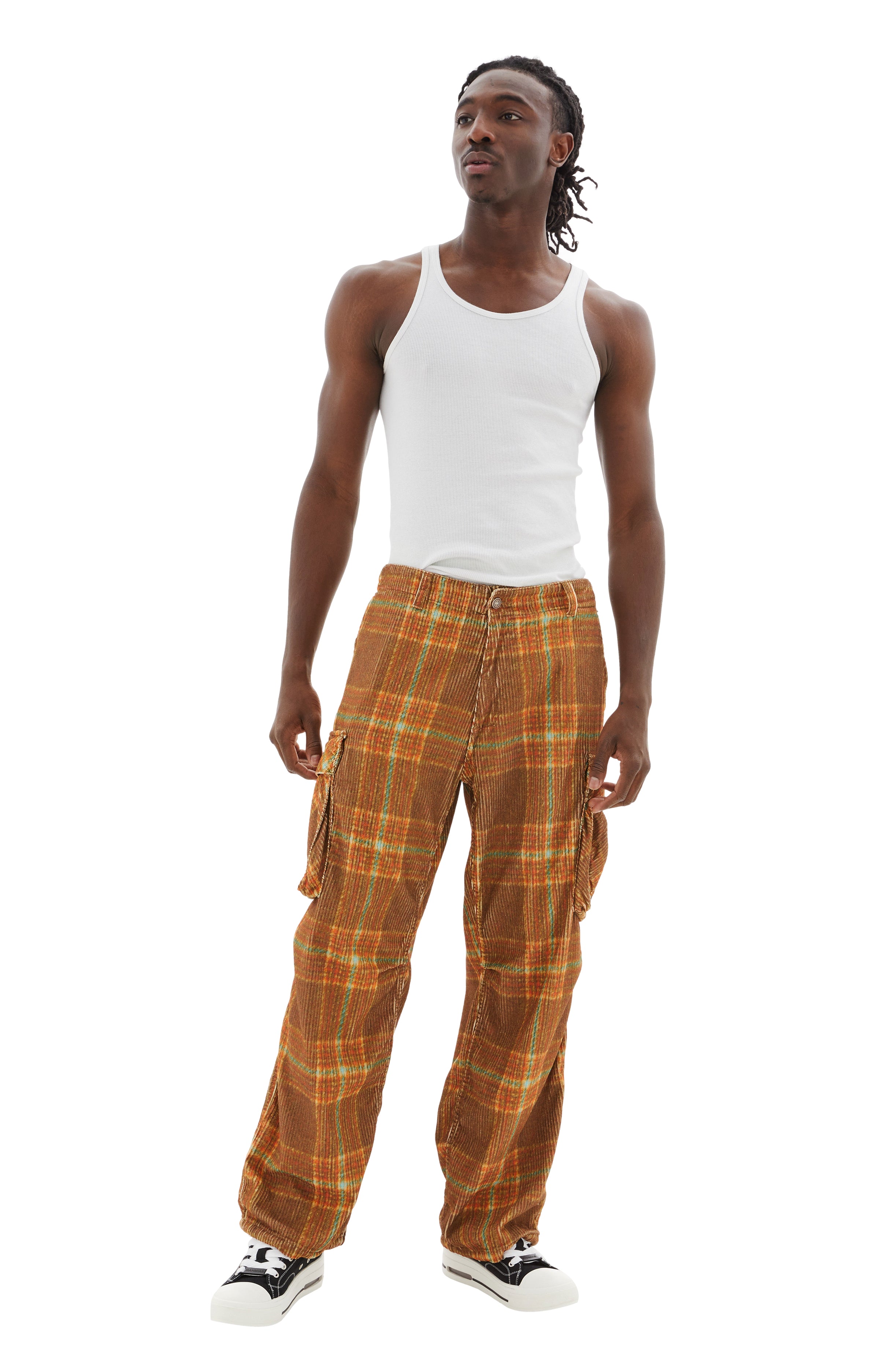 Corduroy Printed Cargo Pants (Grey Brown)