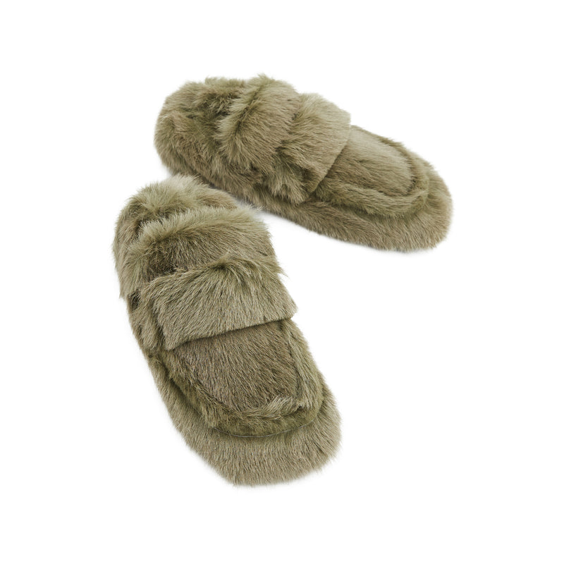 Fur Padded Loafer Shoes (Khaki)